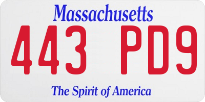 MA license plate 443PD9