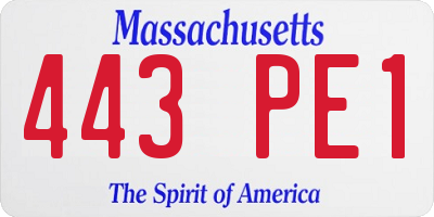 MA license plate 443PE1