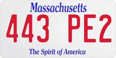 MA license plate 443PE2