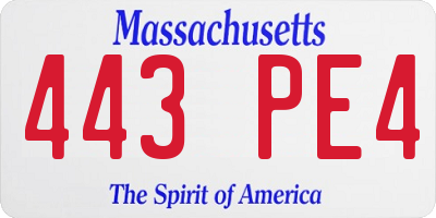 MA license plate 443PE4