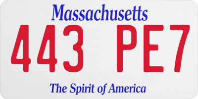 MA license plate 443PE7