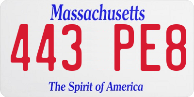 MA license plate 443PE8