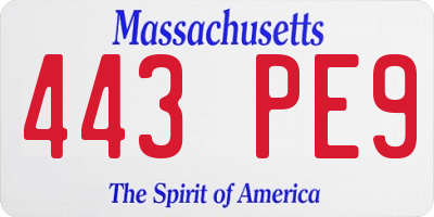 MA license plate 443PE9