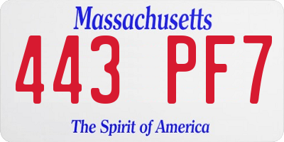 MA license plate 443PF7