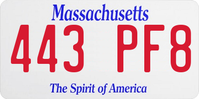 MA license plate 443PF8