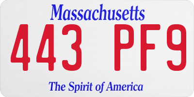 MA license plate 443PF9