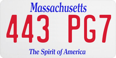 MA license plate 443PG7