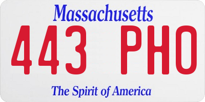 MA license plate 443PH0