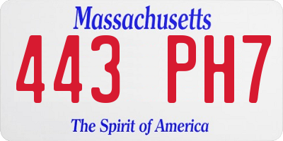MA license plate 443PH7