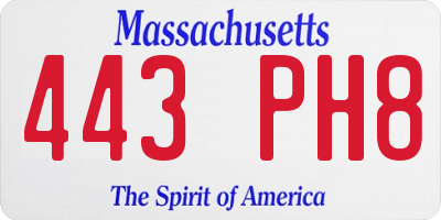 MA license plate 443PH8