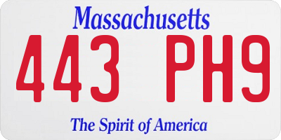 MA license plate 443PH9