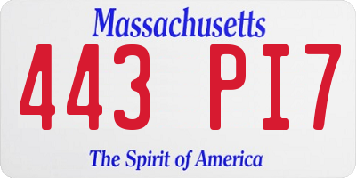 MA license plate 443PI7