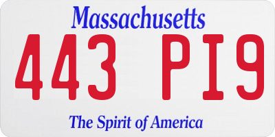 MA license plate 443PI9
