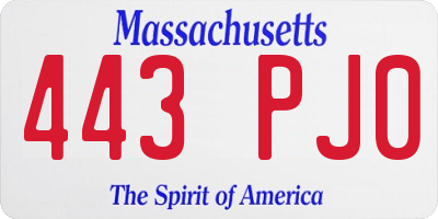 MA license plate 443PJ0