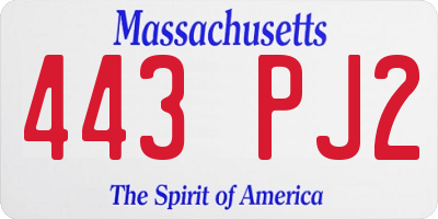 MA license plate 443PJ2
