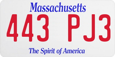 MA license plate 443PJ3