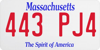 MA license plate 443PJ4