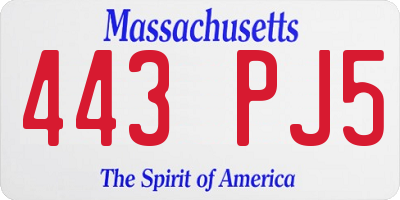 MA license plate 443PJ5
