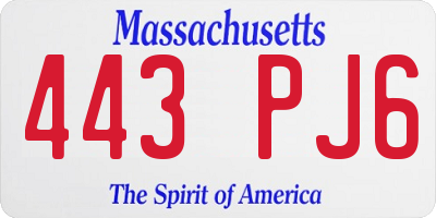 MA license plate 443PJ6