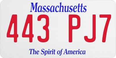 MA license plate 443PJ7