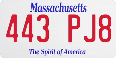 MA license plate 443PJ8