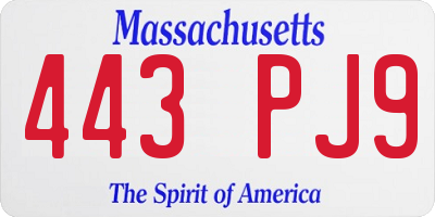 MA license plate 443PJ9