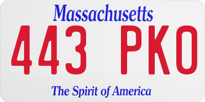 MA license plate 443PK0
