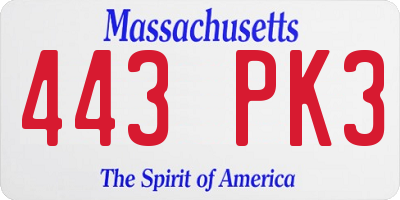 MA license plate 443PK3
