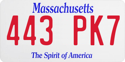 MA license plate 443PK7