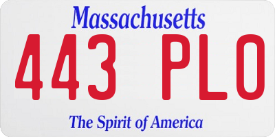 MA license plate 443PL0