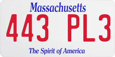 MA license plate 443PL3