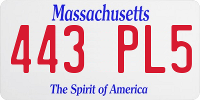 MA license plate 443PL5