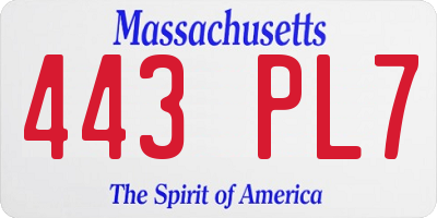 MA license plate 443PL7
