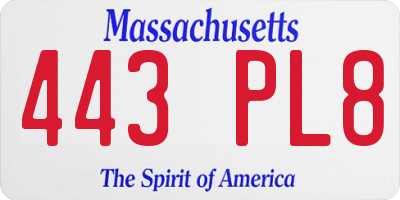 MA license plate 443PL8