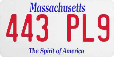 MA license plate 443PL9