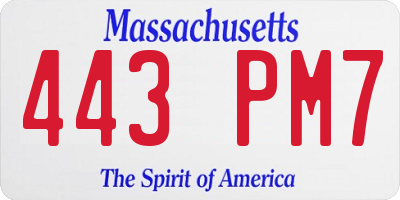 MA license plate 443PM7