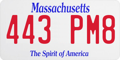 MA license plate 443PM8