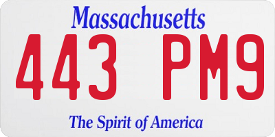 MA license plate 443PM9
