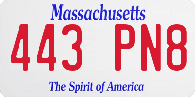 MA license plate 443PN8