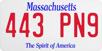 MA license plate 443PN9