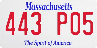 MA license plate 443PO5