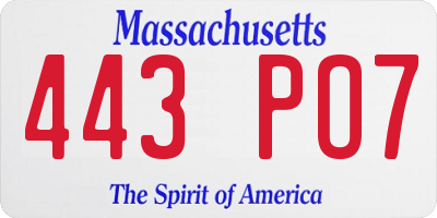 MA license plate 443PO7