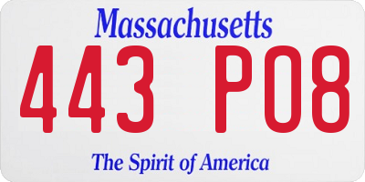 MA license plate 443PO8