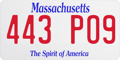 MA license plate 443PO9