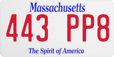 MA license plate 443PP8