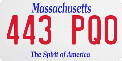 MA license plate 443PQ0