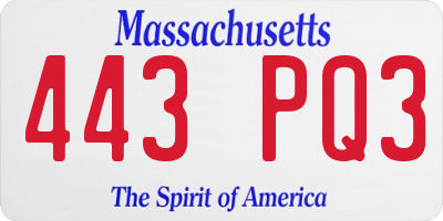 MA license plate 443PQ3