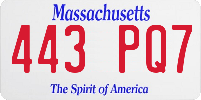 MA license plate 443PQ7