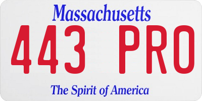 MA license plate 443PR0