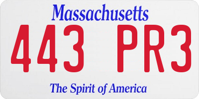 MA license plate 443PR3